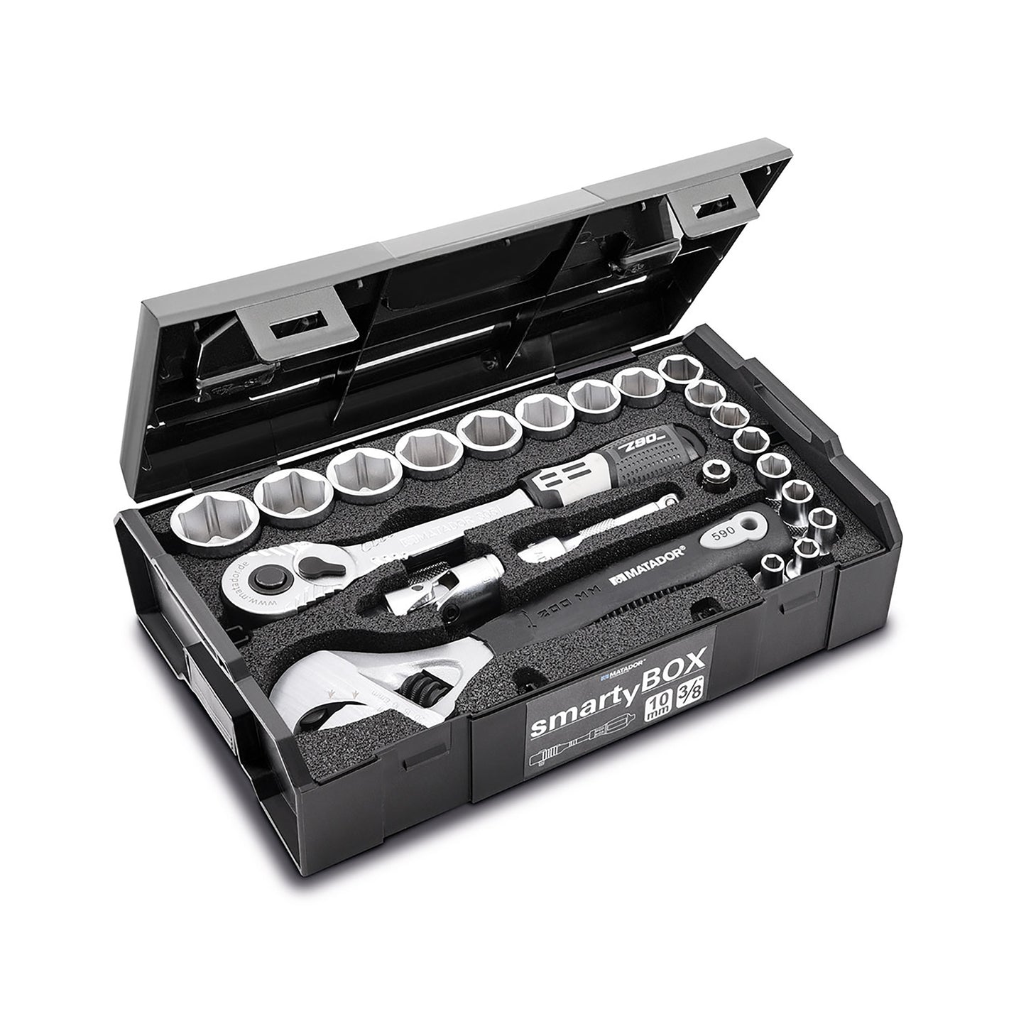 Trusa chei SmartyBox S2, MATADOR, din crom vanadiu, 25 piese, 90 dinti, cutie de plastic inclusa pentru protectie, 320 mm