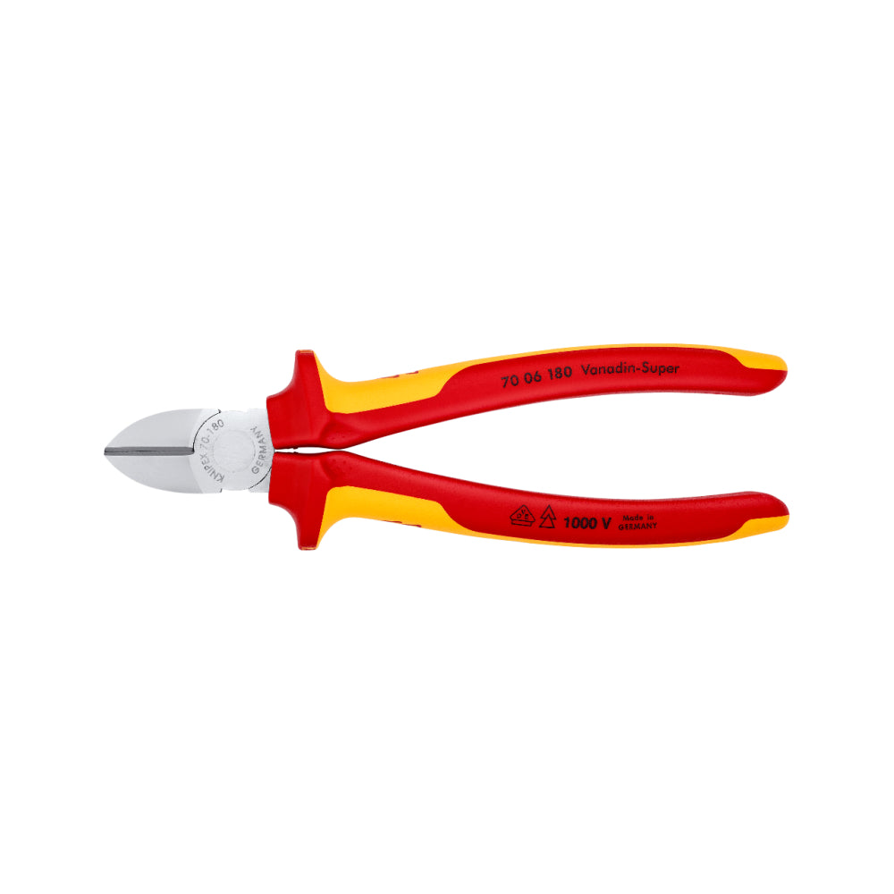 Cleste sfic Knipex, cu tais lateral, cap cromat si maner multicomponent, VDE, 180 mm