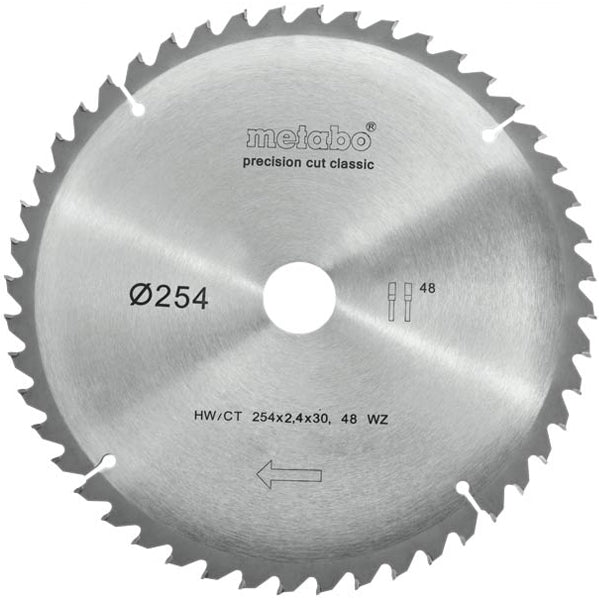 Panza fierastrau circular METABO, 254x30x2,4mm, pentru lemn, 48 dinti