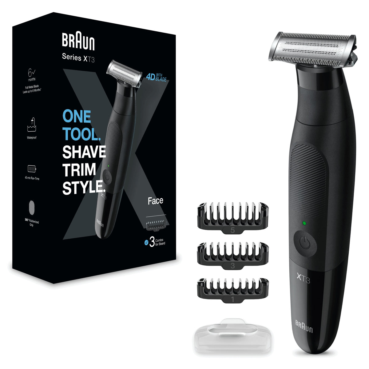 Aparat hibrid de barbierit si tuns barba Braun Series X XT3100 Wet&Dry, 3 piepteni, Negru