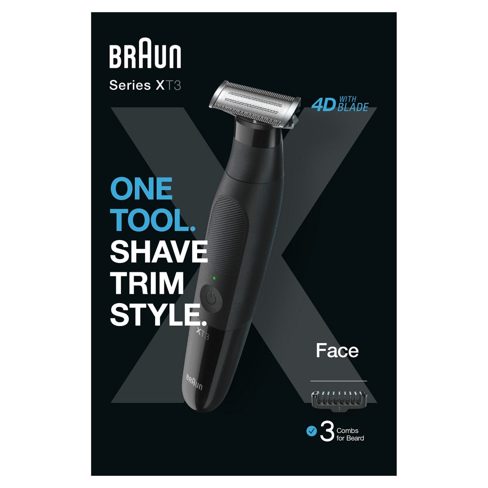 Aparat hibrid de barbierit si tuns barba Braun Series X XT3100 Wet&Dry, 3 piepteni, Negru