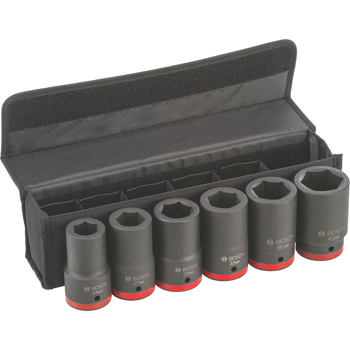 Set 6 chei tubulare de impact, 1 inch, adanci, 24-41mm, Bosch