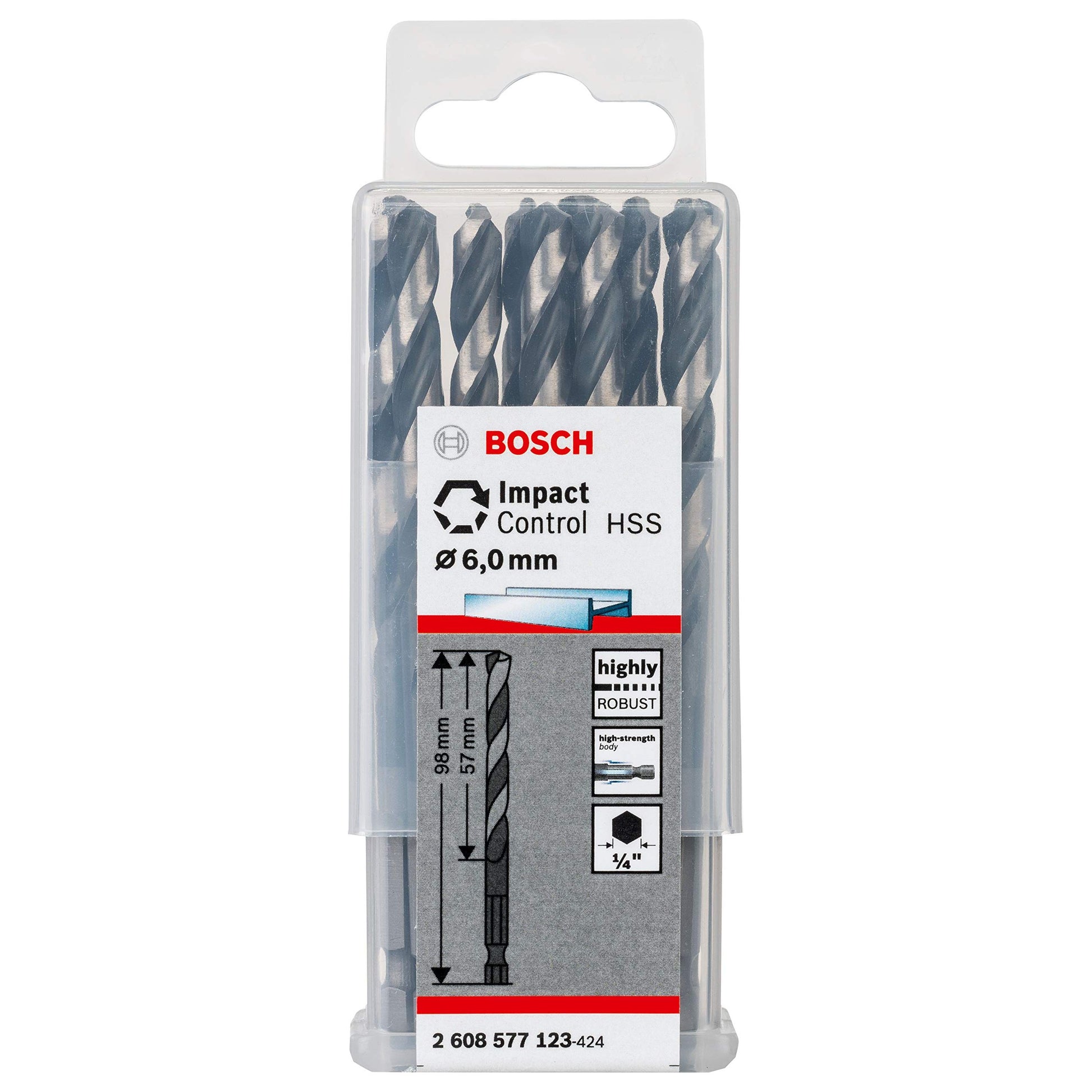 Set 10 burghie pentru metal, Bosch HSS Impact Control, 6 mm, tip bit 1/4"