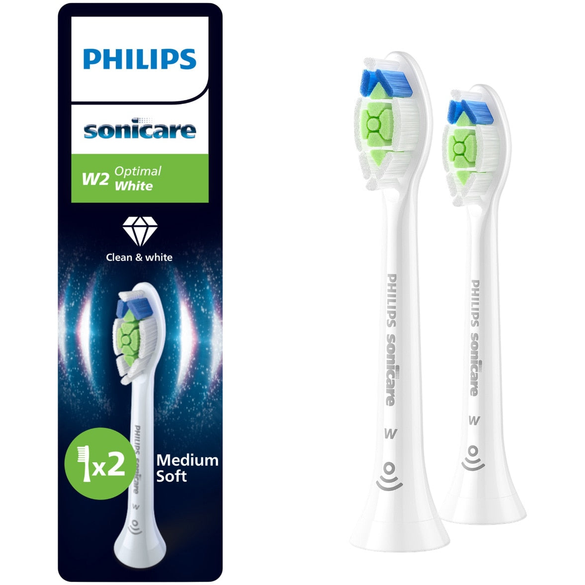 Rezerve Philips Sonicare Optimal White HX6062/87, pachet de 2 capete de periere, Standard, click-on, sincronizarea modurilor BrushSync, Alb