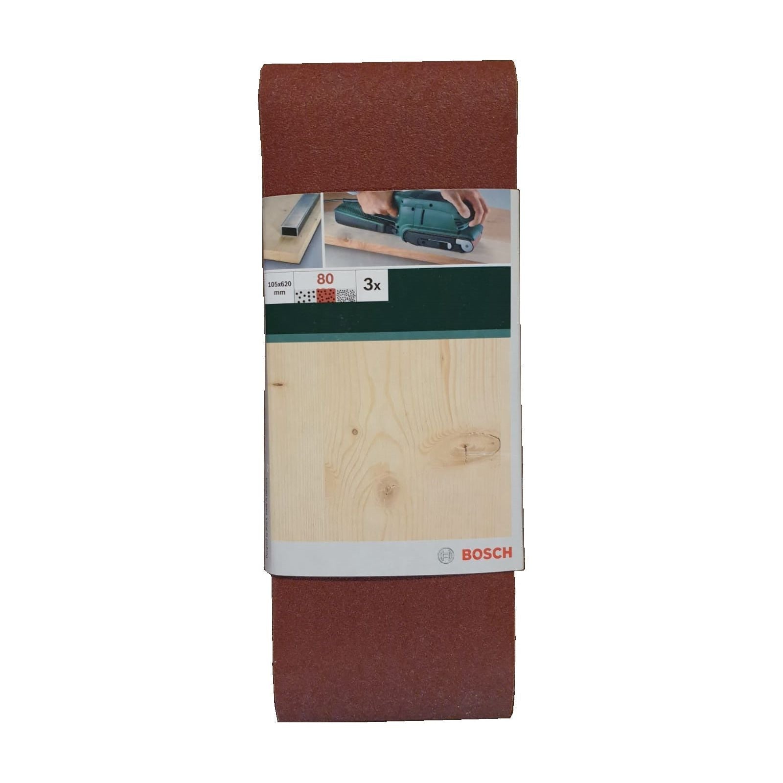 Set 3 benzi de slefuire, Bosch, 105x620mm, P80, pentru lemn si metal