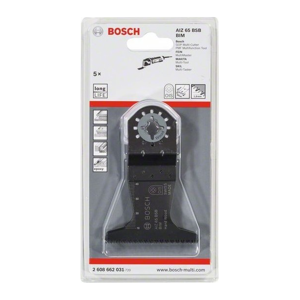 Set 5 panze fierastrau multicutter, Bosch AIZ 65 BSB Hard Wood, OIS, intrare directa in lemn dur