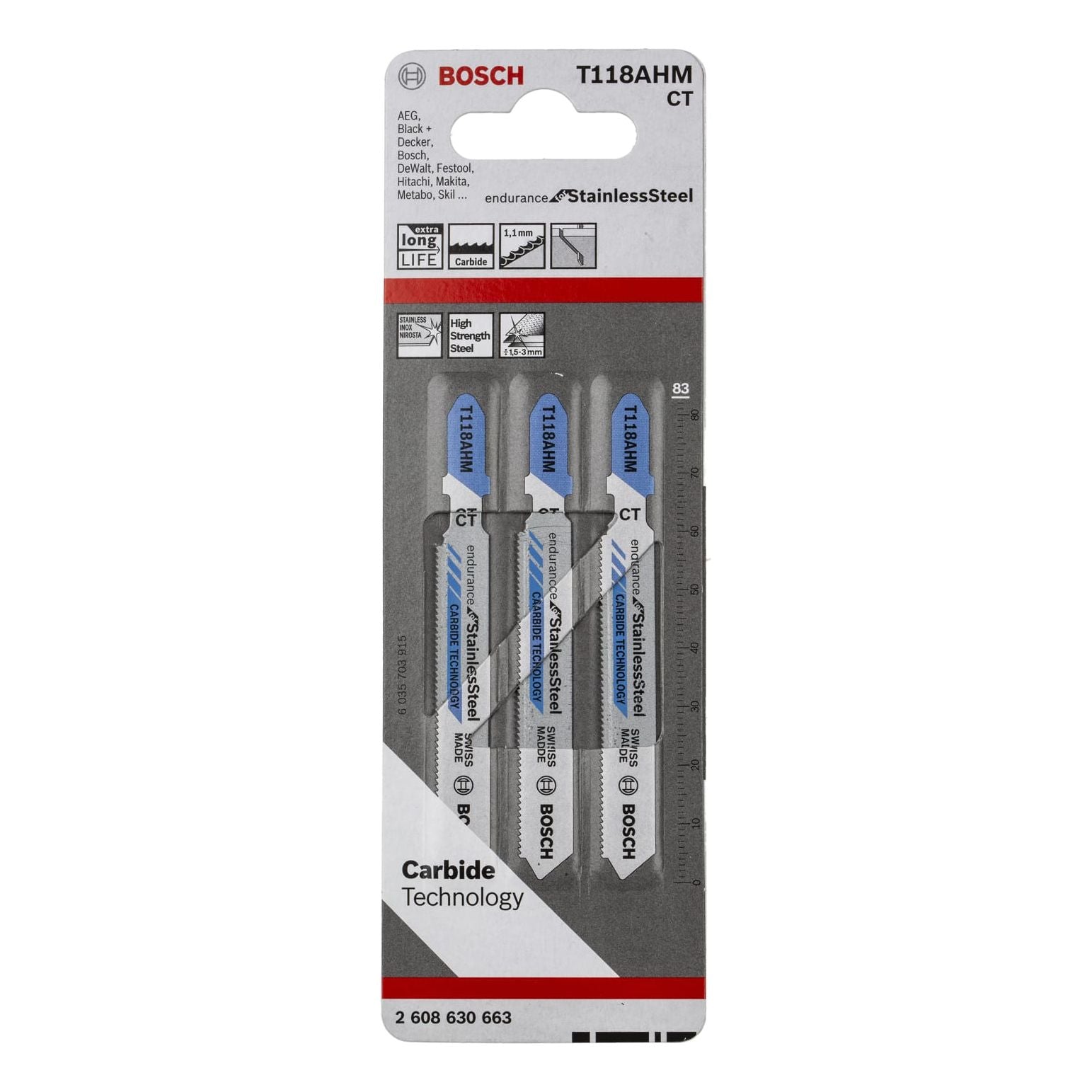 Set 3 panze pentru fierastrau vertical, Bosch T118AHM CT, Endurance for StainlessSteel