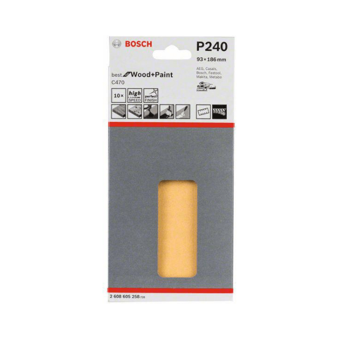 Set 10 foi abrazive cu scai, Bosch Best for Wood and Paint, 93x186mm P240