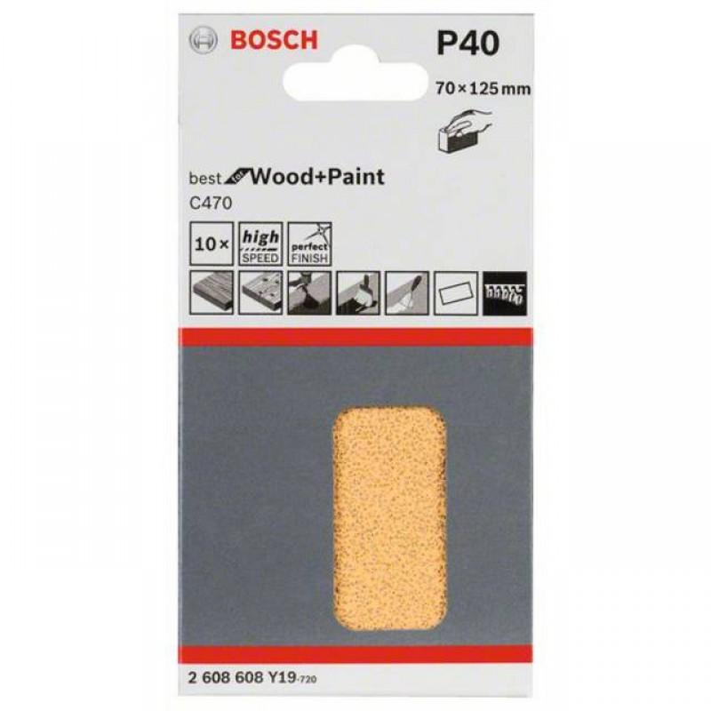 Set 10 foi abrazive cu scai, Bosch Best for Wood and Paint, 70x125mm, P40