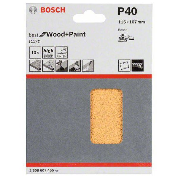 Set 10 foi abrazive cu scai, Bosch Best for Wood and Paint, 115x107mm, P40