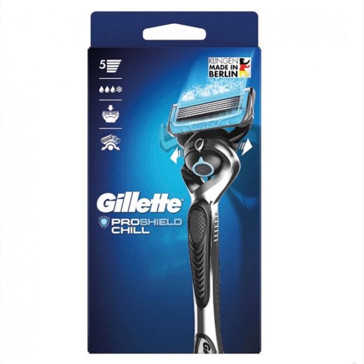 Brici, Gillette, Proshield Chill, 5 lame anti-iritare, Argintiu/Negru