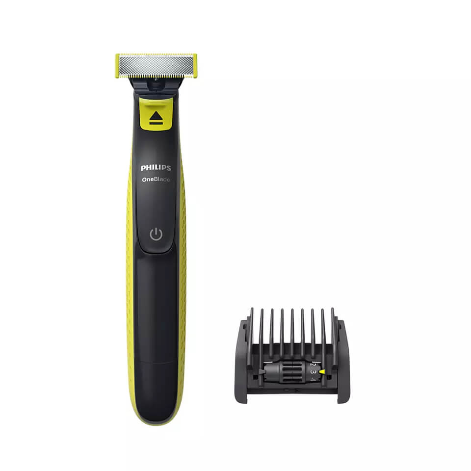 Aparat hibrid de barbierit si tuns barba Philips OneBlade QP2721/20, Acumulator, Pieptene reglabil 5 in 1, Autonomie 45 minute, Negru/Verde