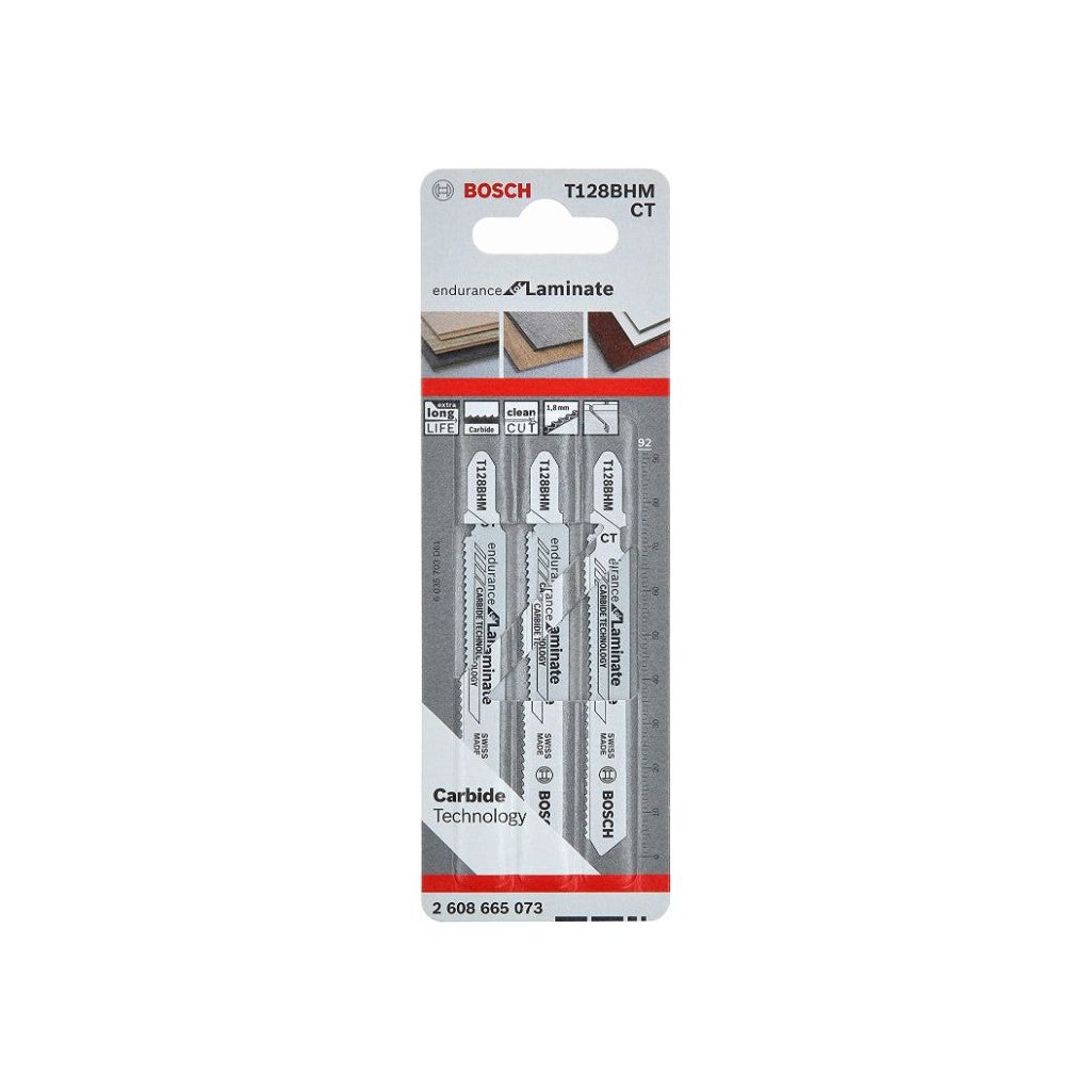 Set 3 panze pentru fierastrau pendular, Bosch T128BHM CT Endurance for Laminate, 92mm
