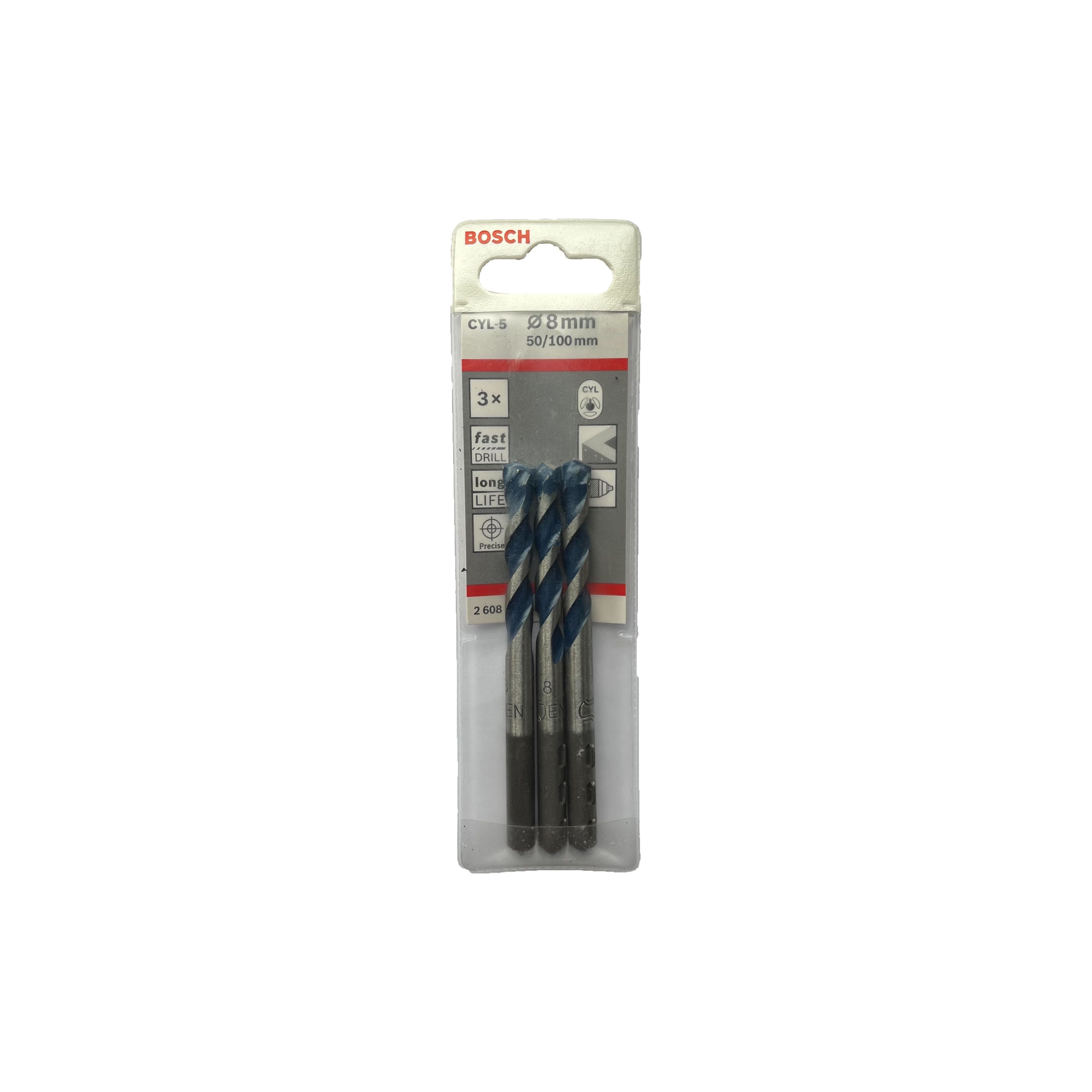 Set 3 burghie CYL-5 pentru zidarie Bosch, tija PowerGrip, 8x50x100 mm