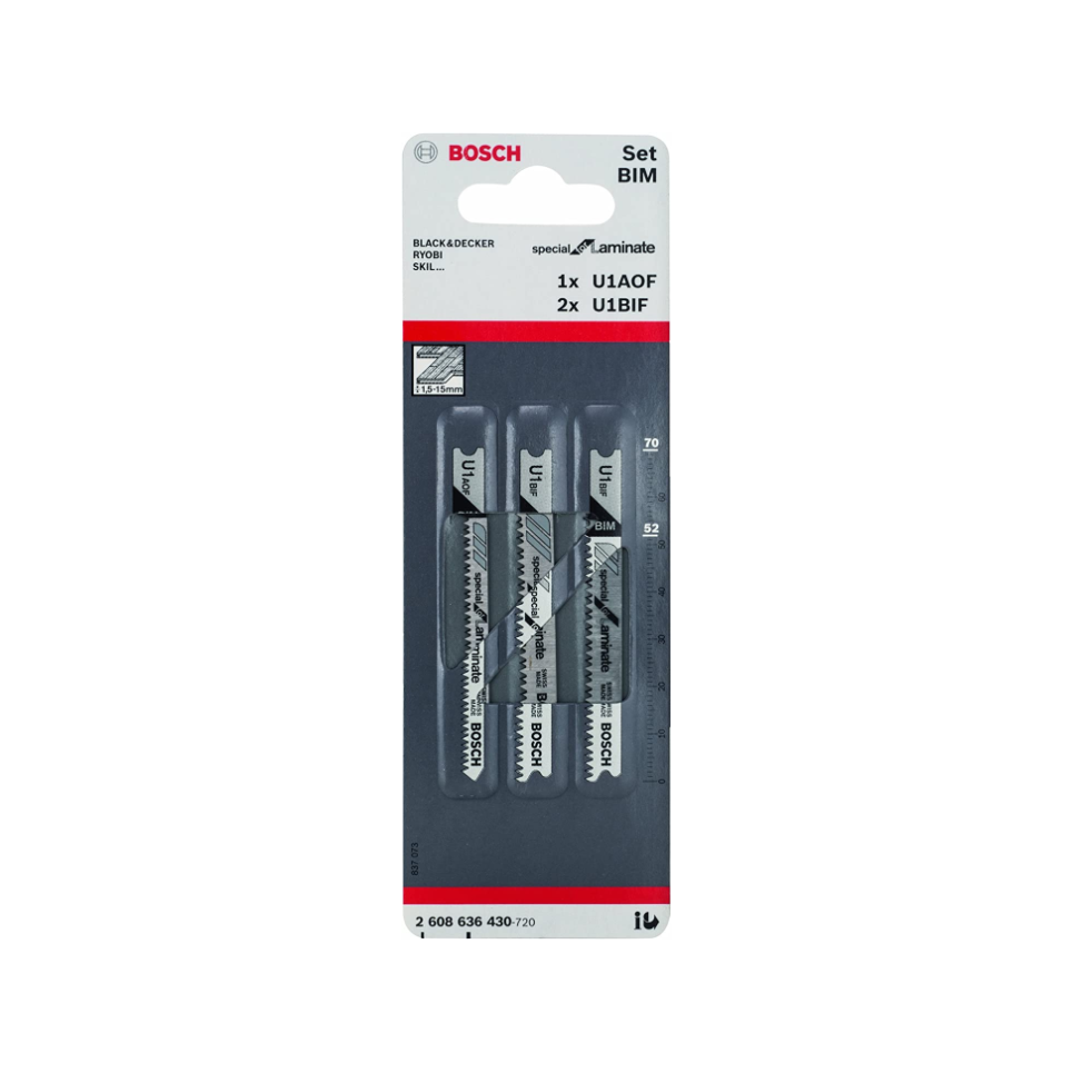 Set 3 panze pentru fierastrau pendular, Bosch U 1 AOF/ U 1 BIF BIM, Special for Laminate, 70mm