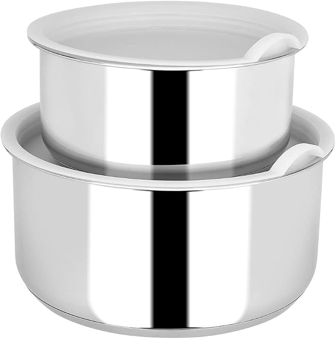 Sitram, Set de vase din oțel inoxidabil, 15 piese, 2 cratițe, 2 capace, 3 vârfuri din pâslă, 2 spatule, 1 lingură din nailon, 2 mânere detașabile, potrivit pentru toate sursele de căldură, inclusiv inducție 714690 Gri
