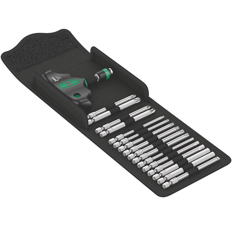 Set surubelnita cu maner in T cu 16 biti, 1/4", Wera Kraftform Kompakt 400