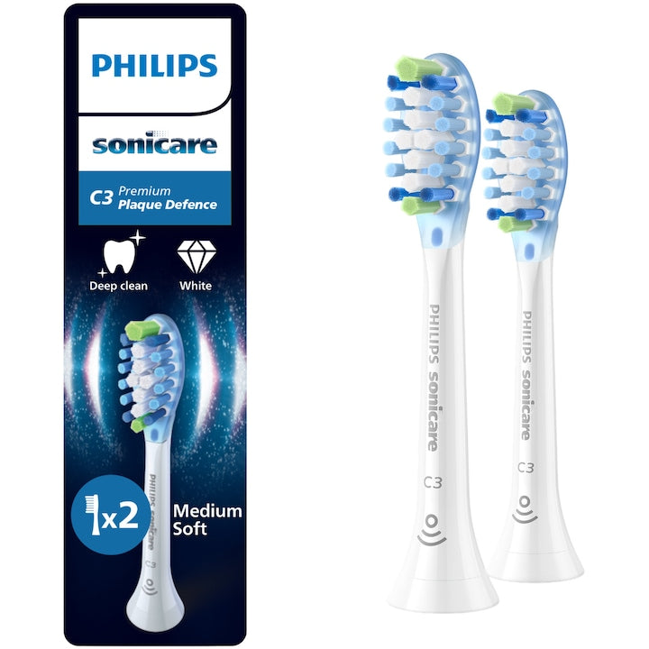 Rezerve Philips Sonicare Plaque Defence HX9042/87, pachet de 2 capete de periere, Standard, click-on, sincronizarea modurilor BrushSync, Alb