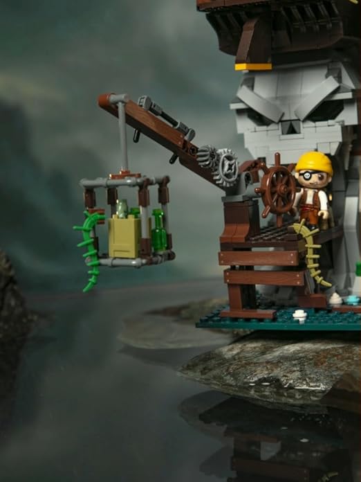 Kit de construcție PANTASY Pirate Pub – Terasă modulară cu arhitectură de tavernă cu epavă, bar cu terasă, sticlă de rom și figurine de pirați – Set creativ de afișare nautică pentru adulți și colecționari