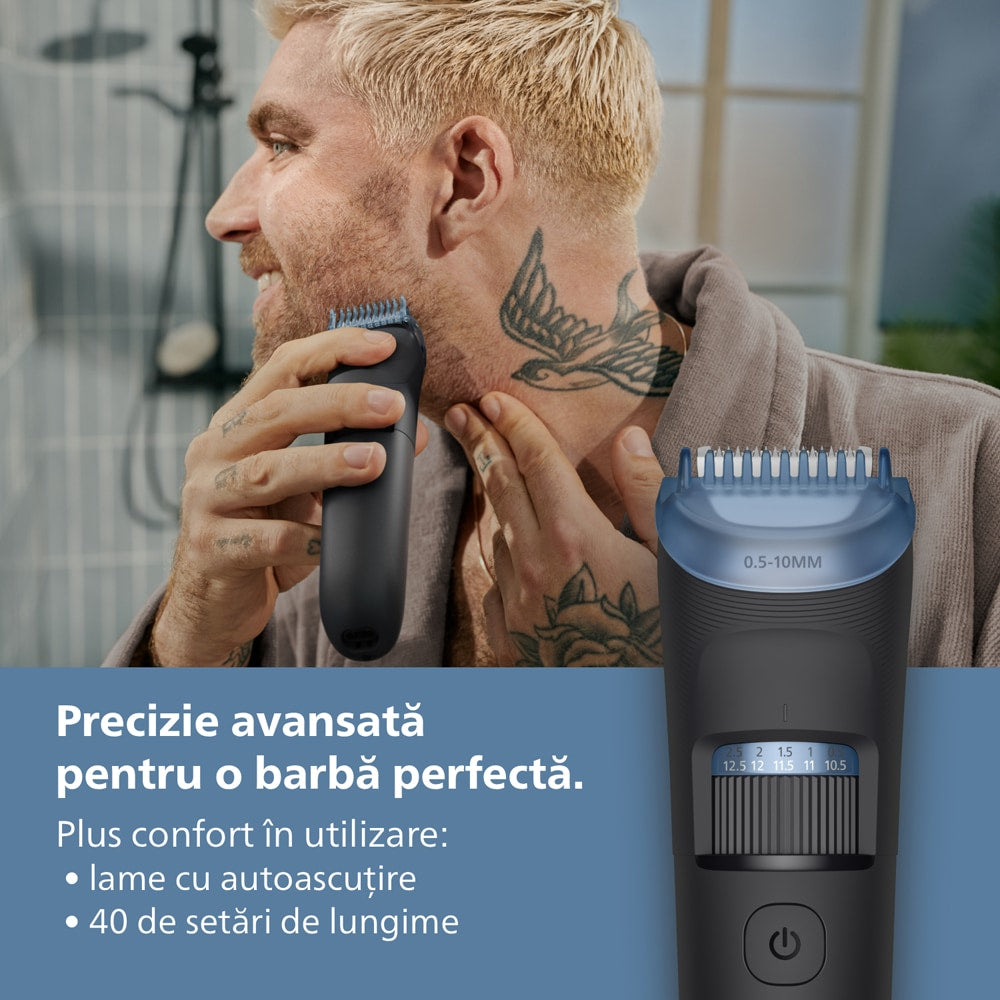 Aparat de tuns barba PHILIPS Series 3000 BT3665/15, acumulator, autonomie 80 min, negru
