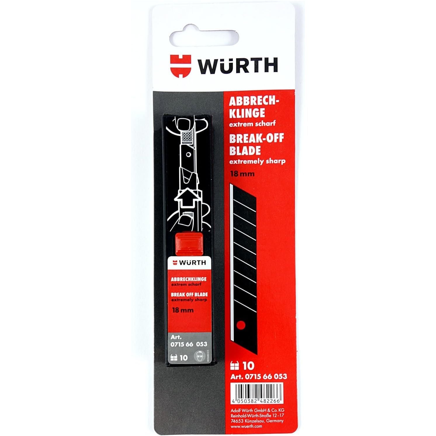 Pachet de 10 lame pentru cutter, Wurth, 18 mm, Multicolor