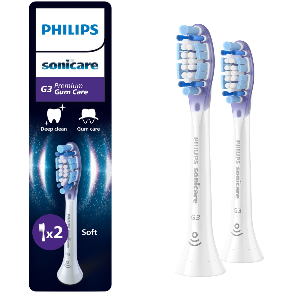 Rezerve Philips Sonicare Gum Care HX9052/87, pachet de 2 capete de periere, Standard, click-on, sincronizarea modurilor BrushSync, Alb