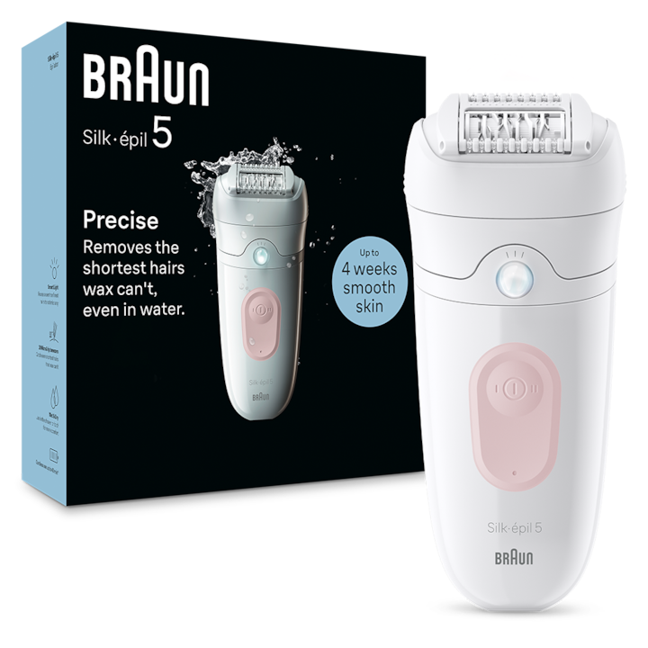 Epilator Braun Silk-épil 5 5-000 Wet & Dry, MicroGrip, Smart Light, 28 de pensete, 2 viteze, Alb/Flamingo