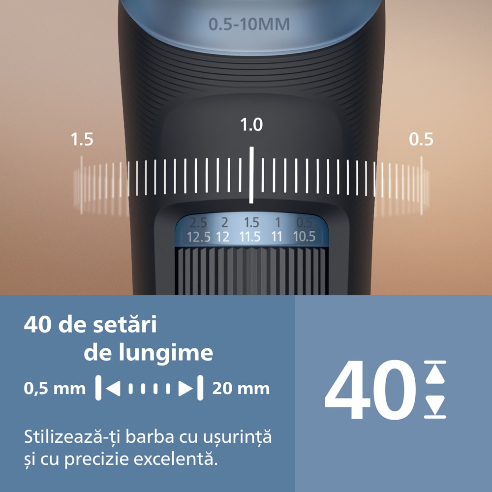 Aparat de tuns barba PHILIPS Series 3000 BT3665/15, acumulator, autonomie 80 min, negru