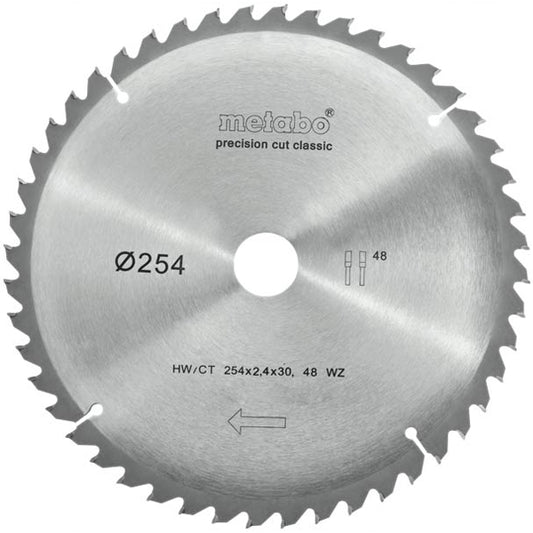 Panza fierastrau circular METABO, 254x30x2,4mm, pentru lemn, 48 dinti