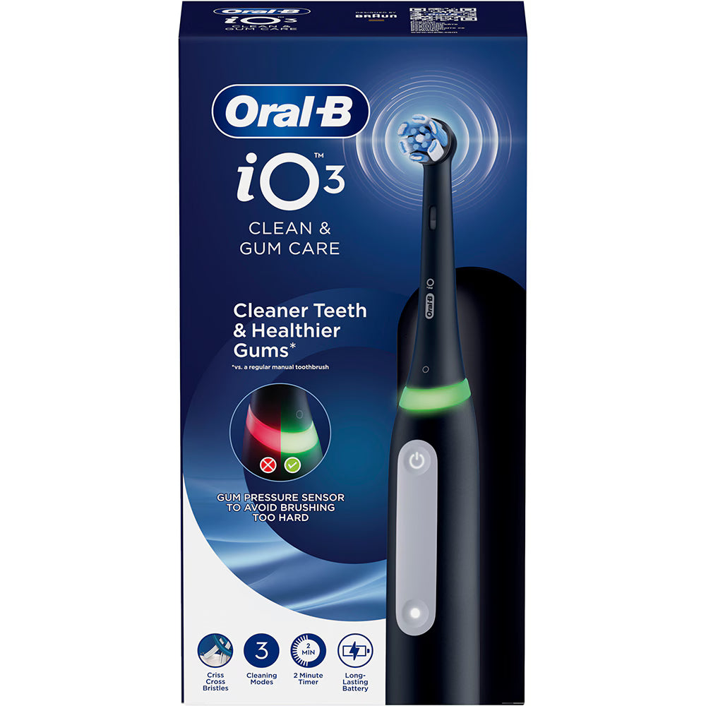 Periuta de dinti electrica Oral-B iO Series 3N, cu Tehnologie Magnetica si Micro-Vibratii, Senzor de presiune Smart, 3 moduri, 1 capat, cutie periute, Black