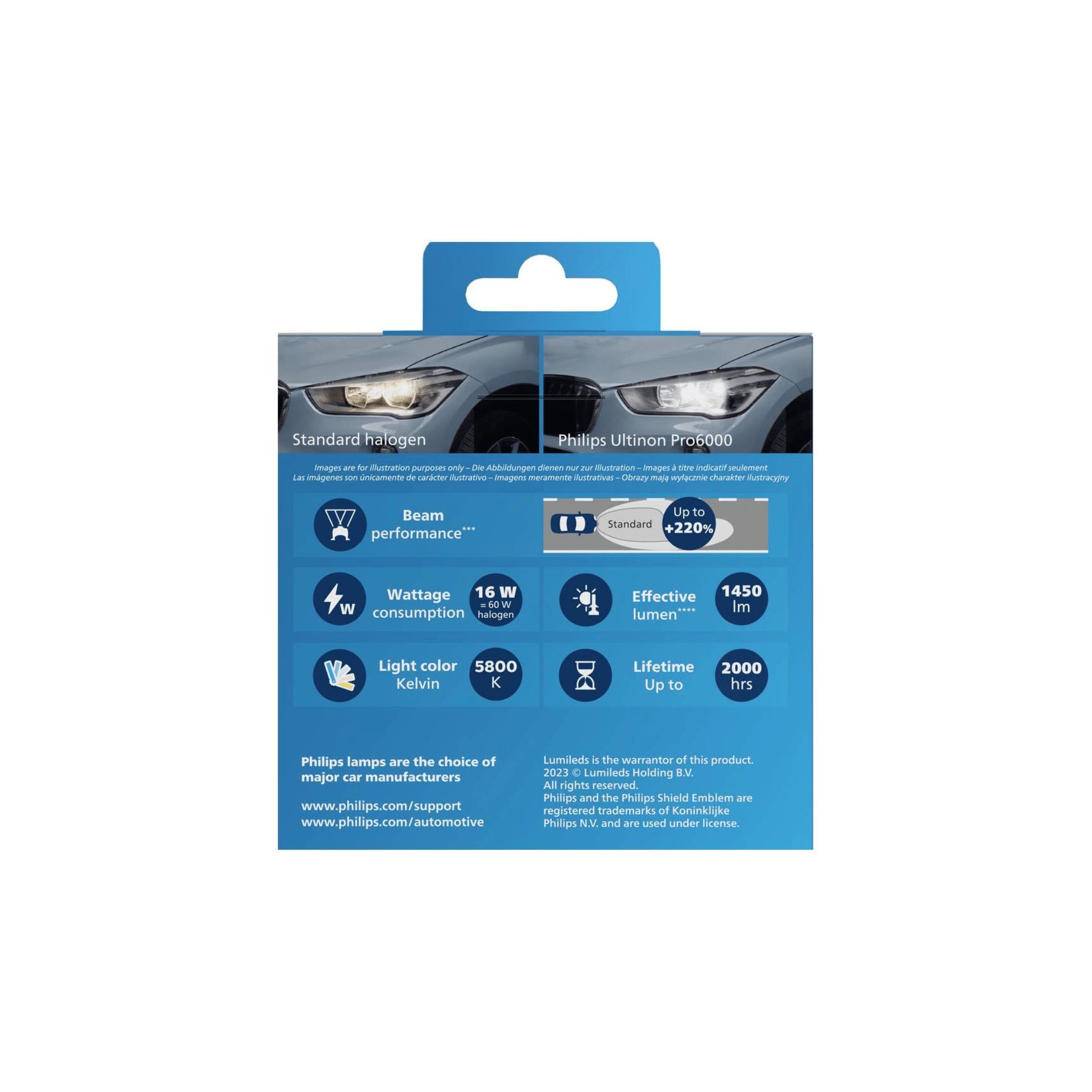 Set 2 leduri auto Philips H7 - LED, Ultinon Pro600 HL, 16 W, 5800 K, 12V
