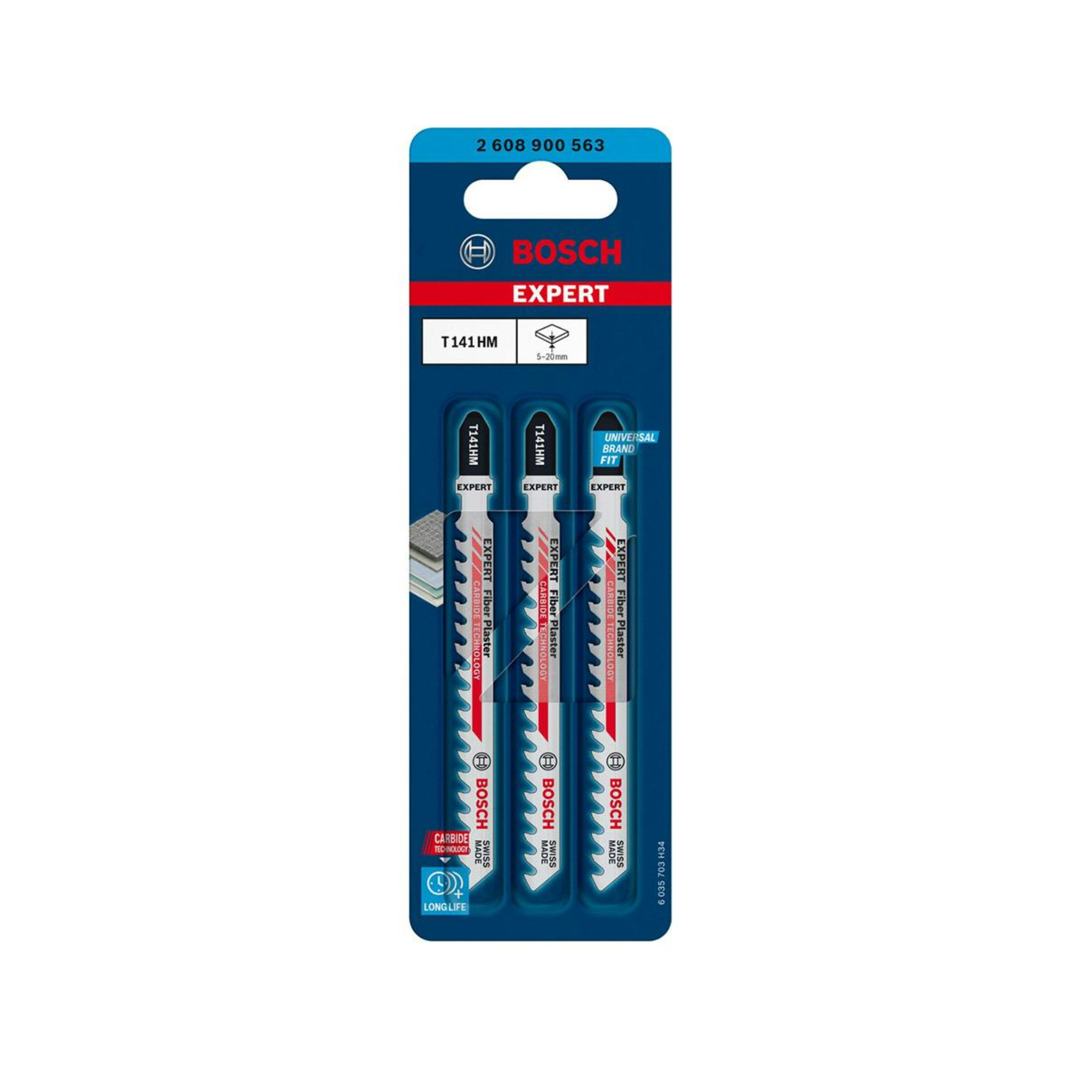Set de 3 panze de fierastrau vertical Bosch Expert Fiber Plaster T 141 HM 2608900563, 4.3 spatiere dinti, 100 mm lungime