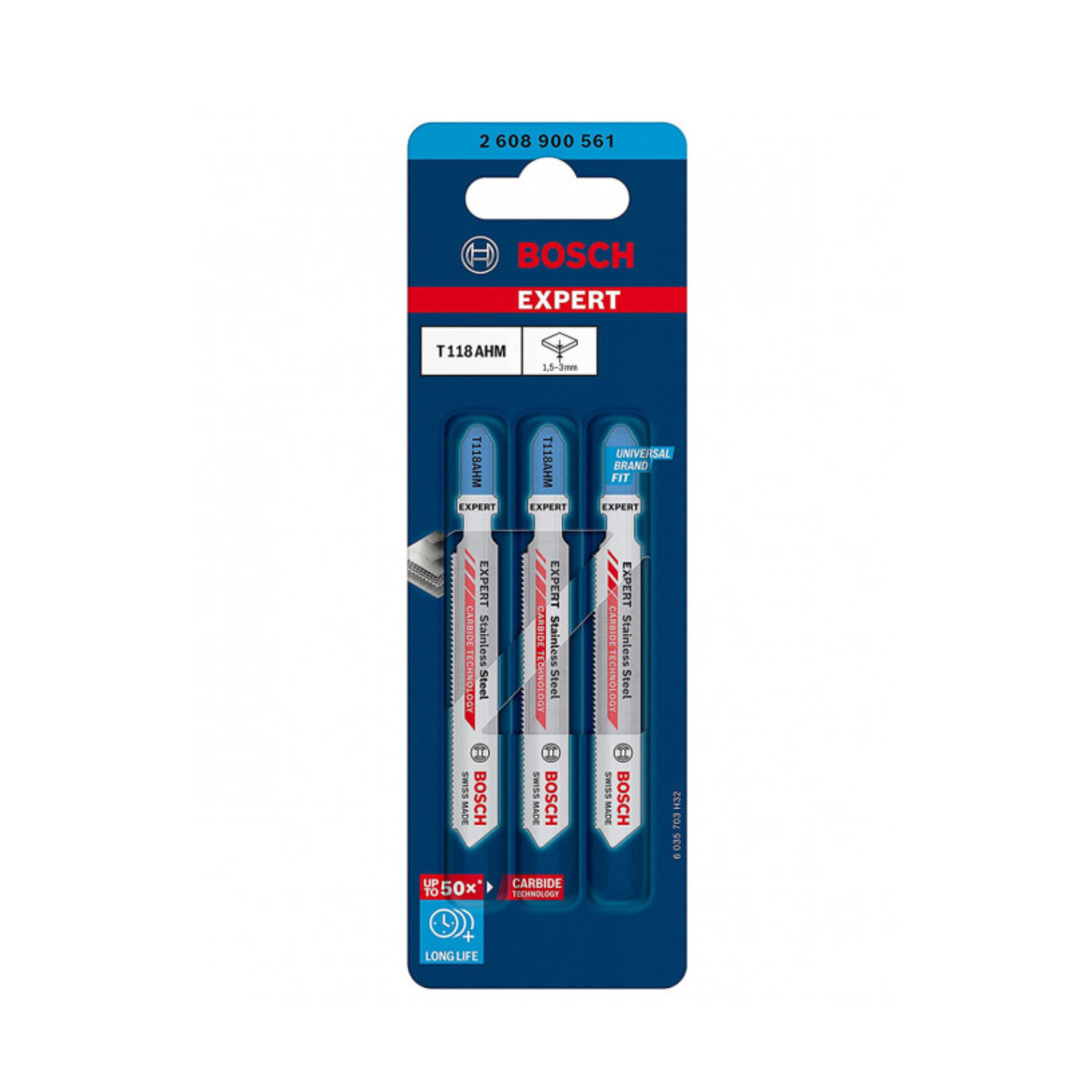 Set de 3 panze de fierastrau vertical Bosch Expert Stainless Steel T 118 AHM 2608900561, 1.1 spatiere dinti, 83 mm lungime