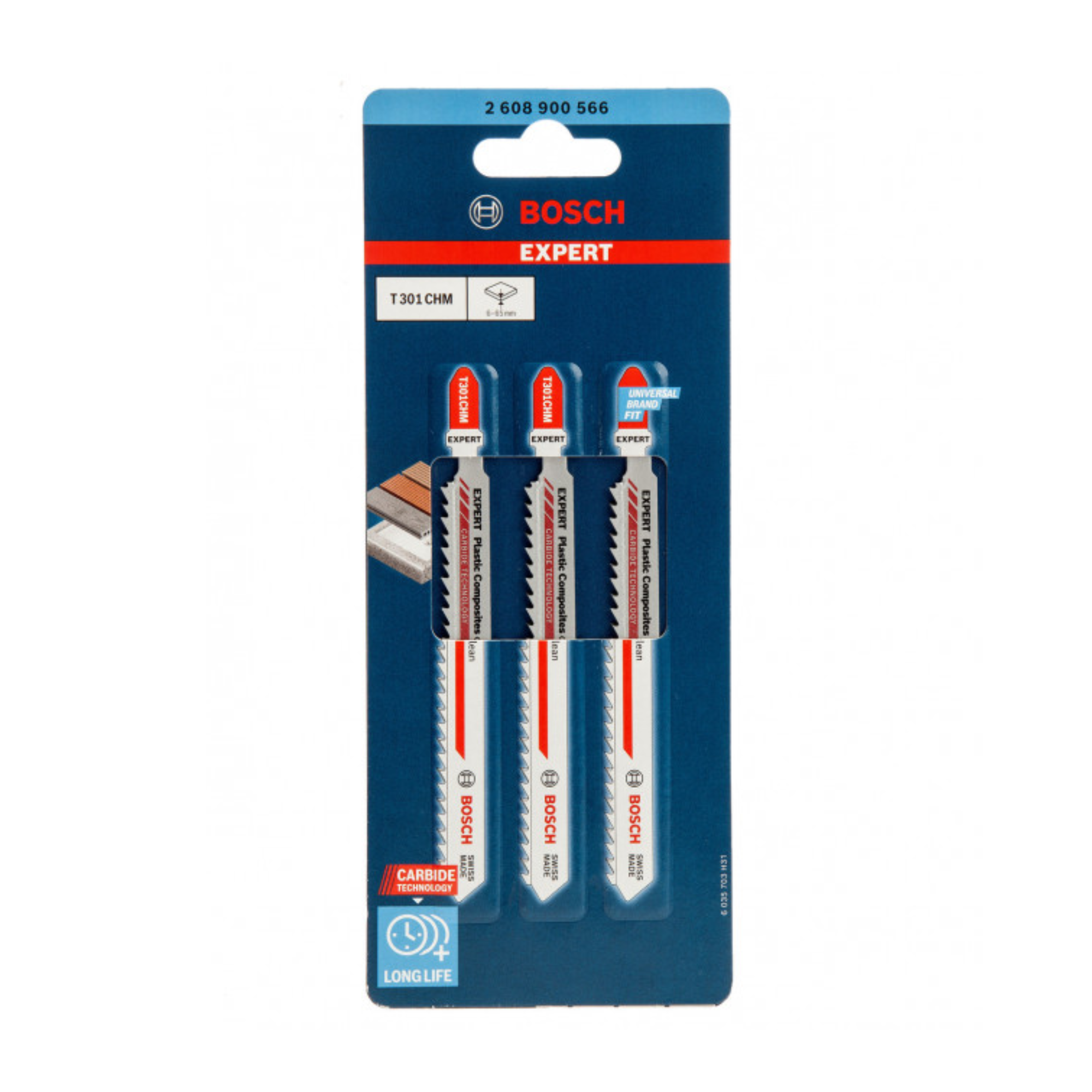 Set de 3 panze de fierastrau vertical Bosch Expert Plastic Composites clean T301CHM 2608900566, 3.3 mm spatiere dinti, 117 mm lungime