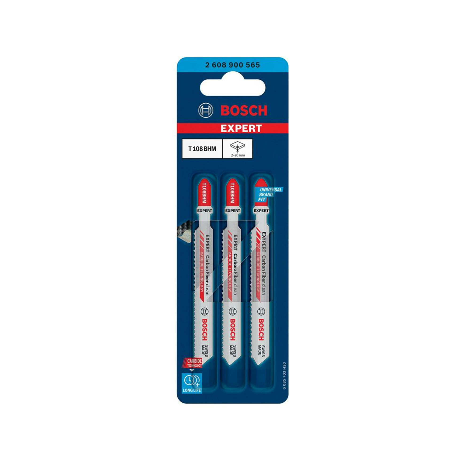 Set de 3 panze de fierastrau vertical Bosch Expert Carbon Fiber clean T108BHM 2608900565, 2.2 mm spatiere dinti, 92 mm lungime