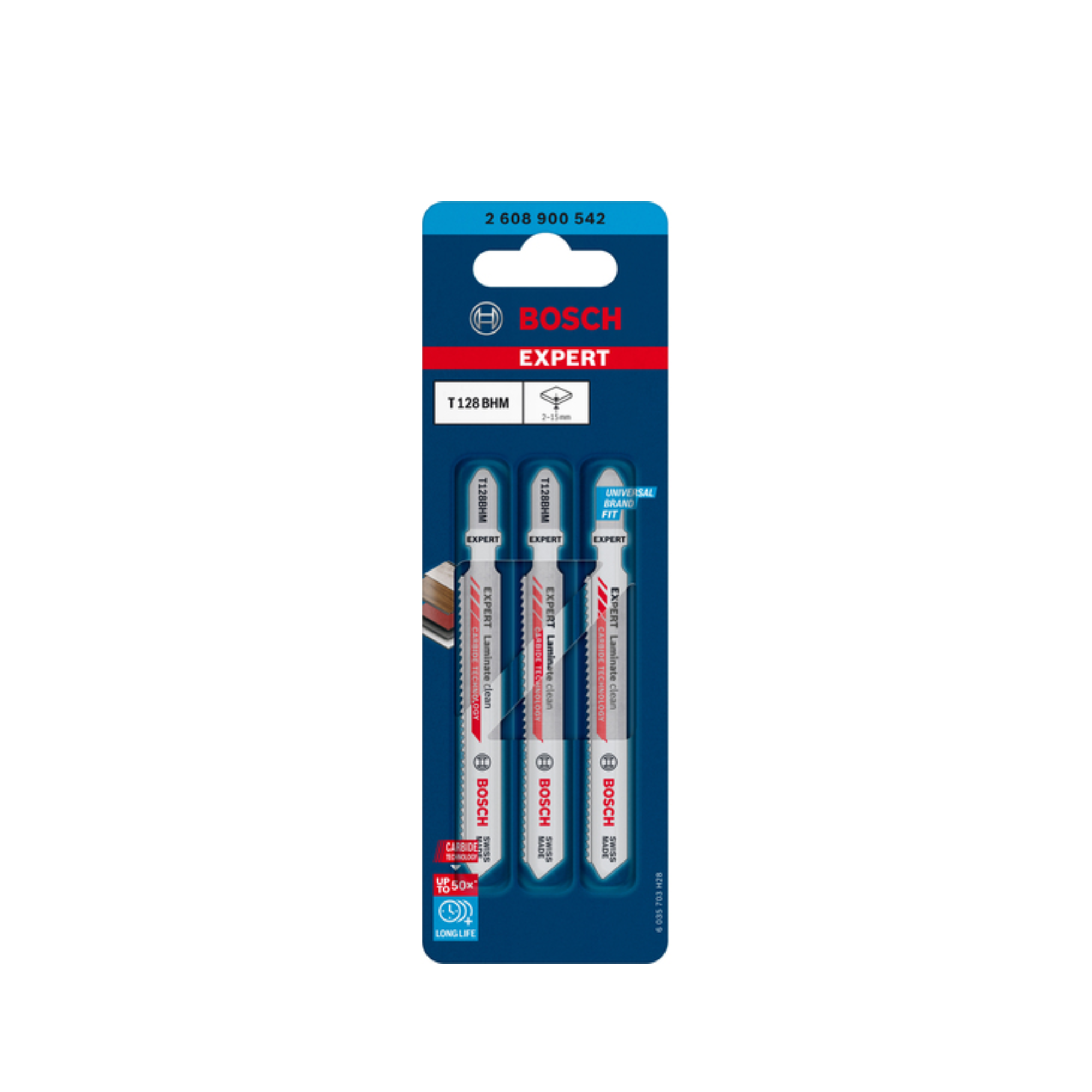 Set de 3 panze de fierastrau vertical Bosch Expert Laminate clean T 128 BHM 2608900542, 1.8 mm pas dinte, 92 mm lungime