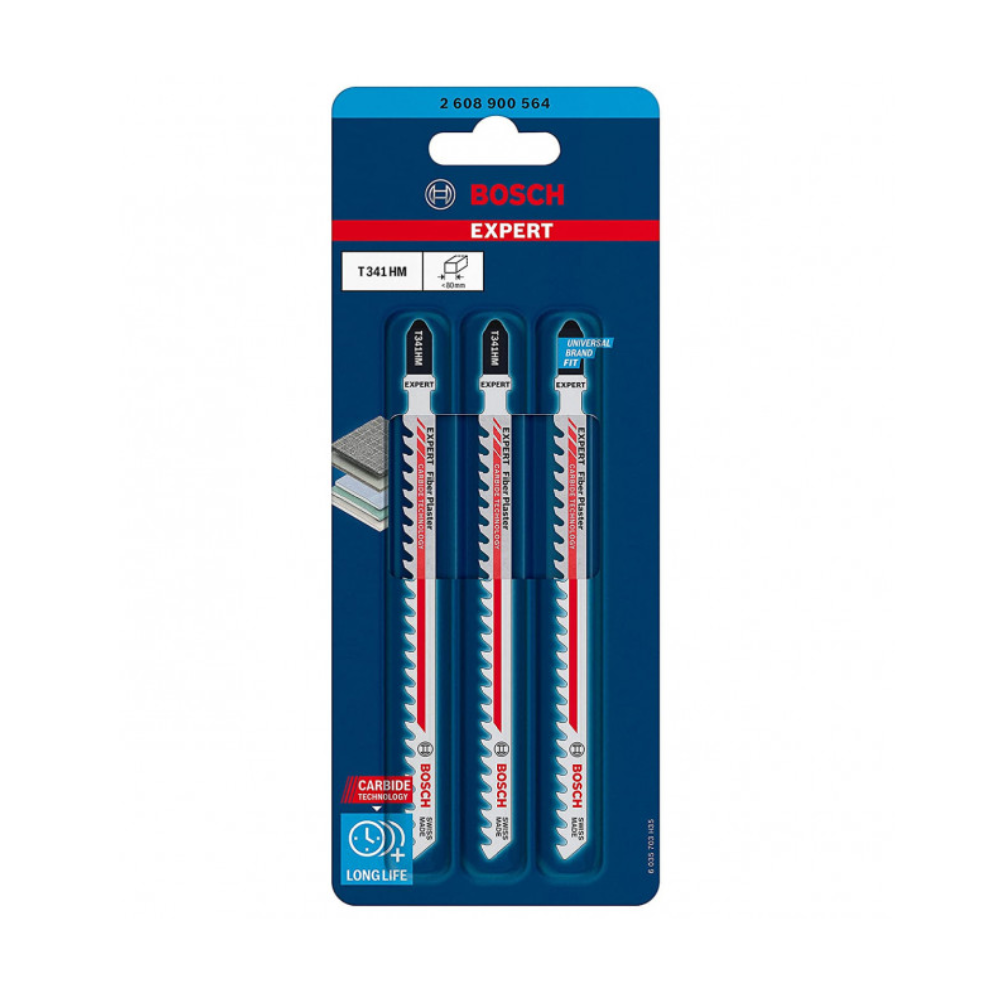 Set de 3 panze de fierastrau vertical Bosch Expert Fiber Plaster T 341 HM 2608900564, 4.3 spatiere dinti, 132 mm lungime