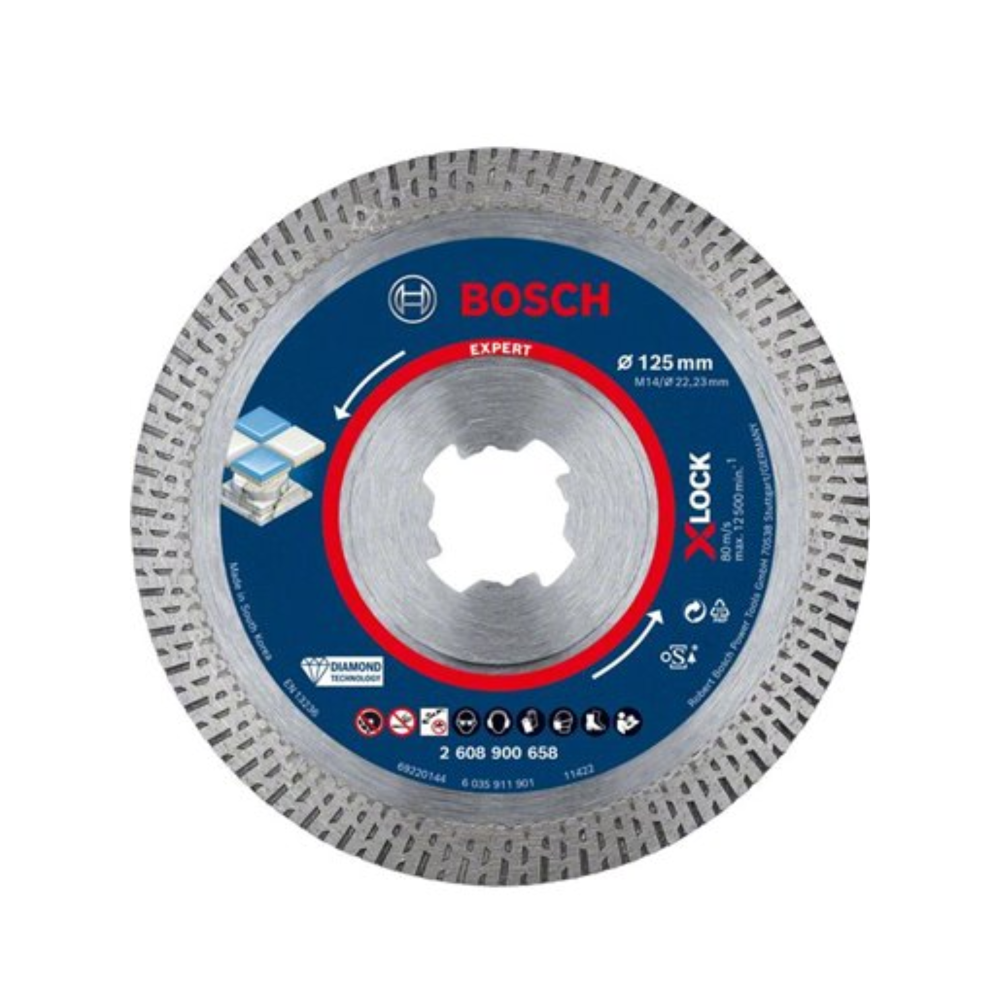 Disc de taiere diamantat Bosch Expert HardCeramic 2608900658, 125x1.4x10 mm, prindere X-LOCK