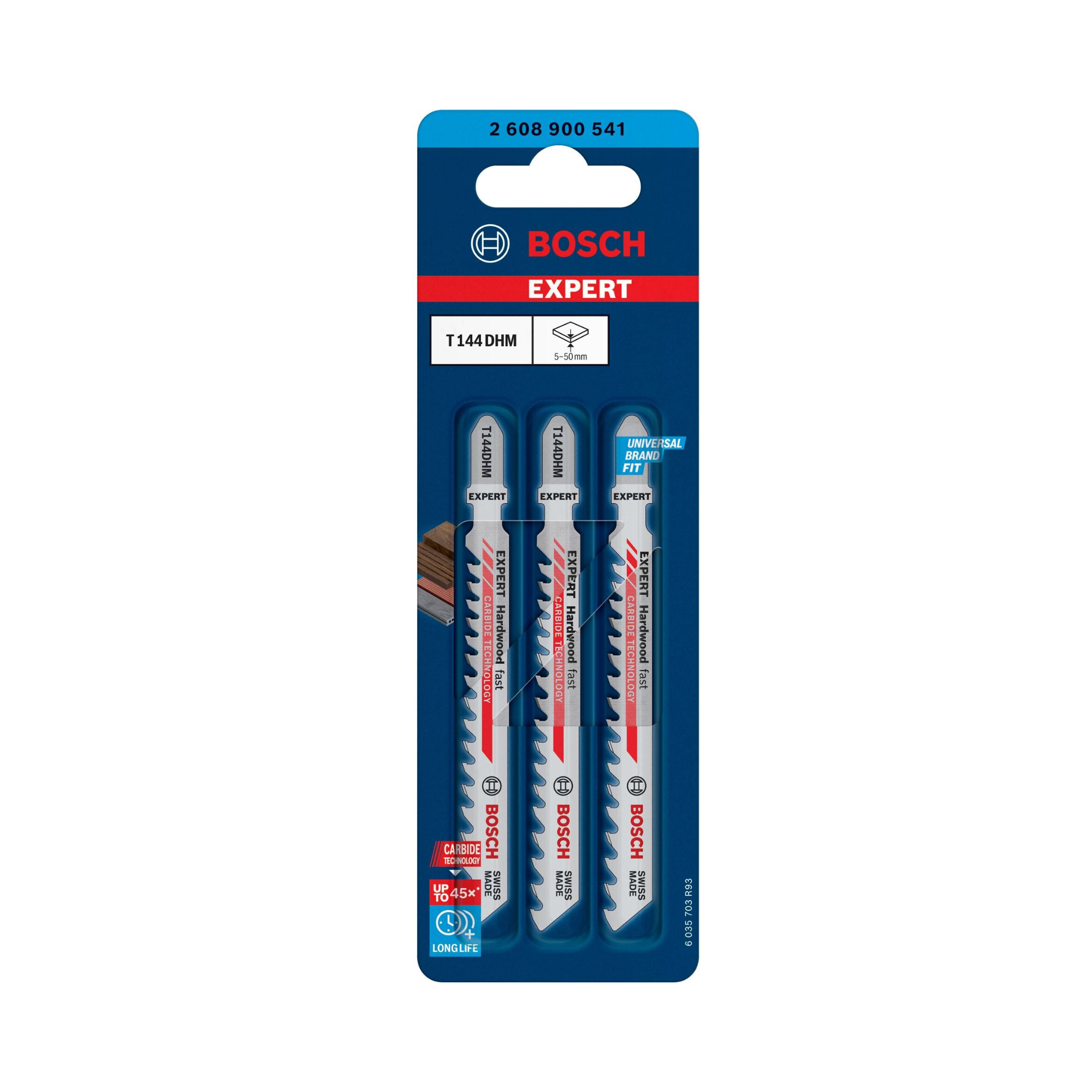 Set de 3 panze de fierastrau vertical Bosch Expert Hardwood fast T 144 DHM 2608900541, 3.5-5 mm spatiere dinti, 100 mm lungime