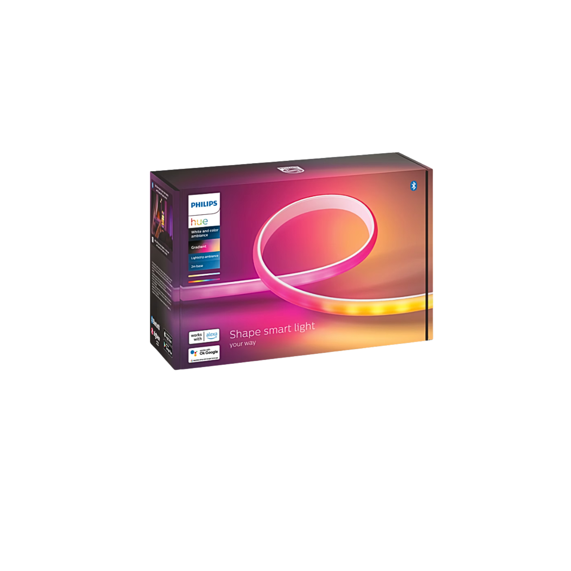 Banda LED RGB inteligenta Philips Hue Gradient Lightstrip, Bluetooth, 20W, 1600 lm, lumina alba si colorata, IP20, Silicon, 200 cm