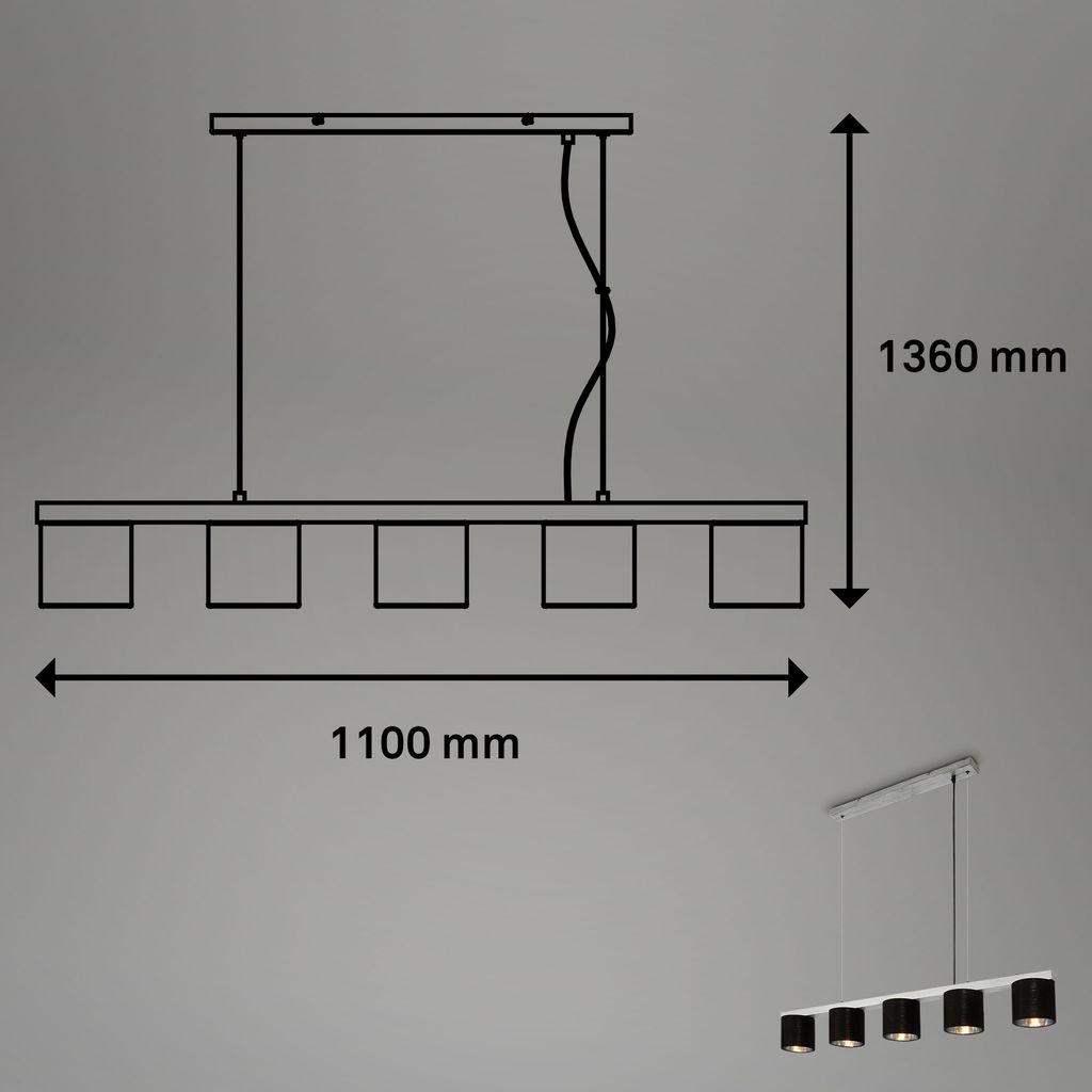 Lampă suspendată, 136 cm, excluzând 5 becuri E14, argintiu antic