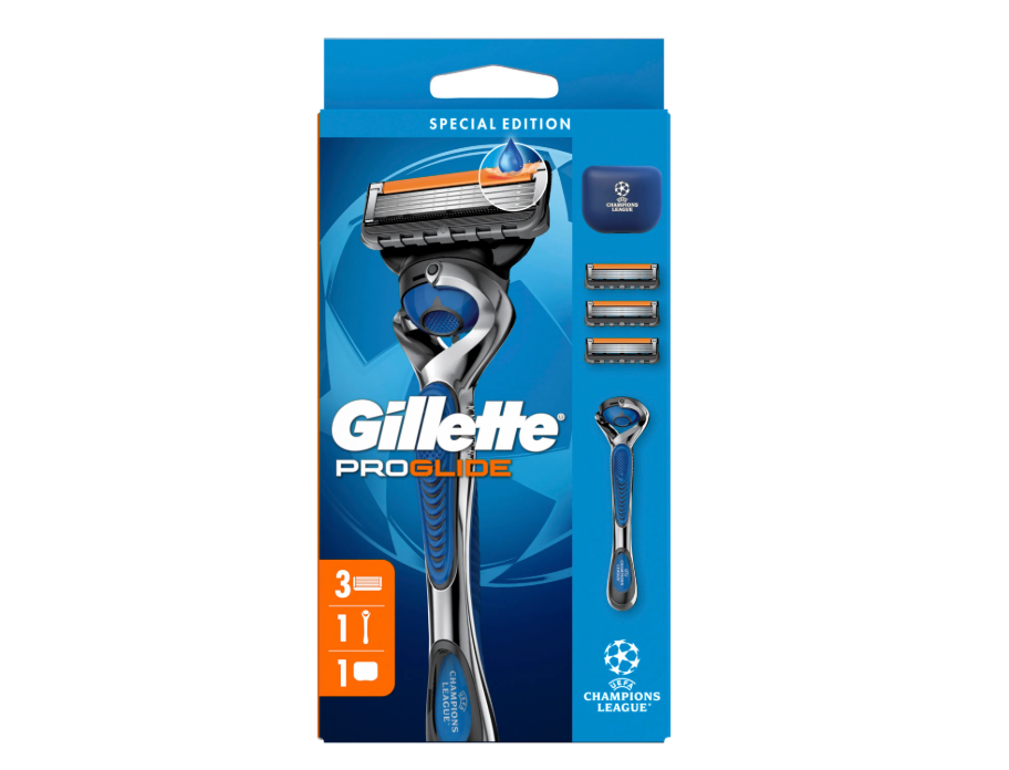 Aparat de ras Gillette ProGlide + 3 rezerve, protectie rezerve, UEFA Champions League Special Edition
