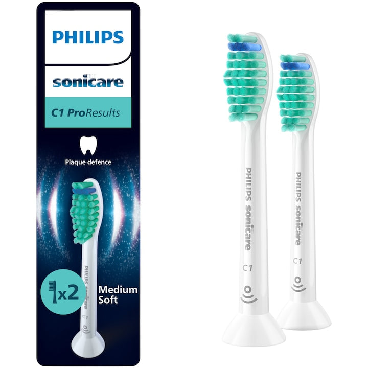 Rezerve Philips Sonicare Pro Results HX6012/87, pachet de 2 capete de periere, Standard, click-on, sincronizarea modurilor BrushSync, Alb