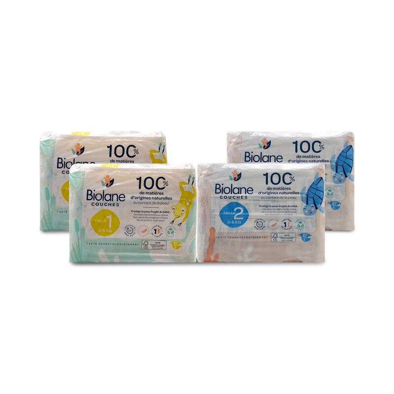 Produs nou- Scutece pentru bebeluși Biolane mărimea 1 și 2 (2 până la 6 kg) - T1 x 54 scutece și T2 x 54 scutece