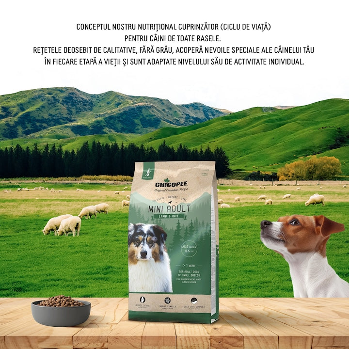 Hrana uscata pentru caini, Chicopee, Classic, Nature, Line, Mini Adult, Miel si Orez, 15 kg