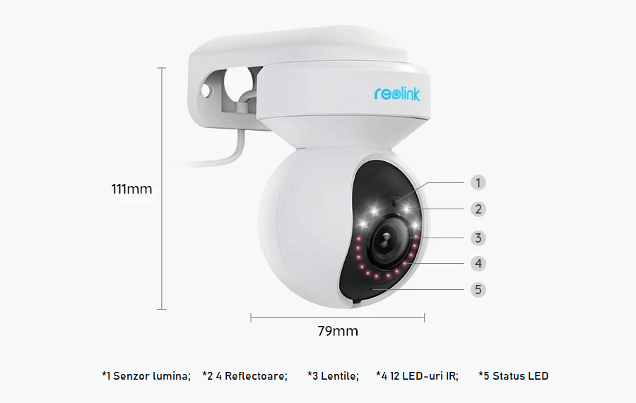 Camera de supraveghere Reolink E560 - 4K 8MP Wi-Fi 6 Smart PTZ Camera, cu urmarire automata, zoom optic 3X, viziune nocturna color, alerta audio si vizuala, comunicare bidirectionala in timp real