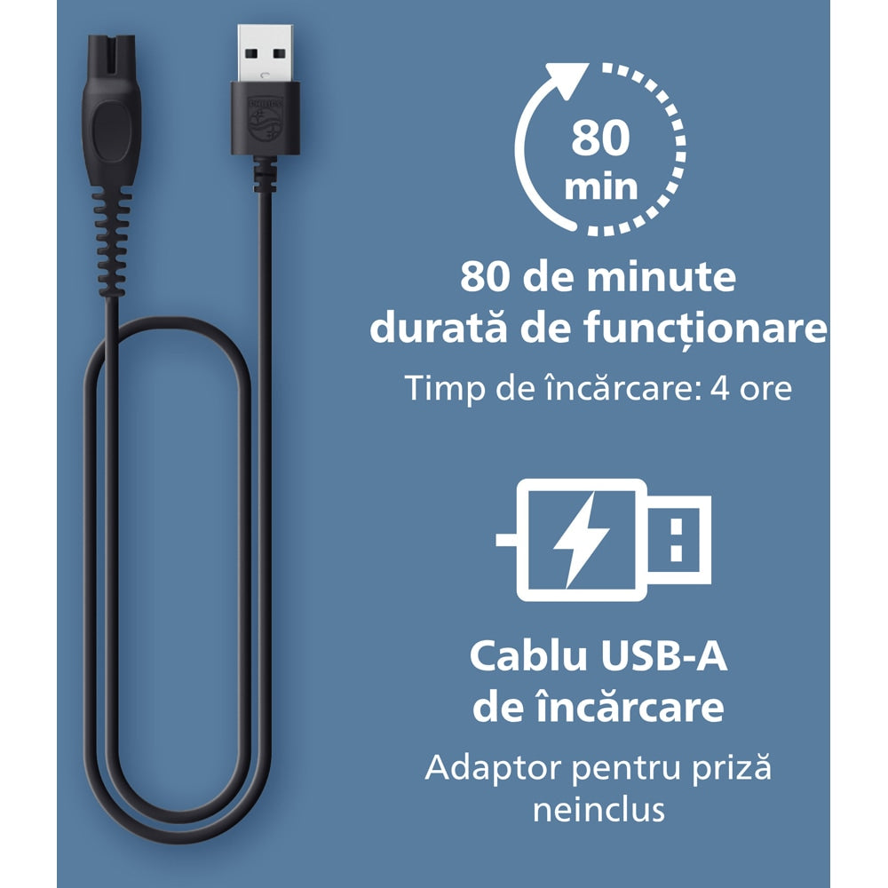 Aparat de tuns barba PHILIPS Series 3000 BT3665/15, acumulator, autonomie 80 min, negru