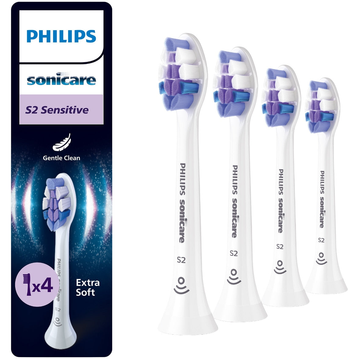 Rezerve Philips Sonicare Sensitive HX6054/87, pachet de 4 capete de periere, Standard, click-on, sincronizarea modurilor BrushSync, Alb