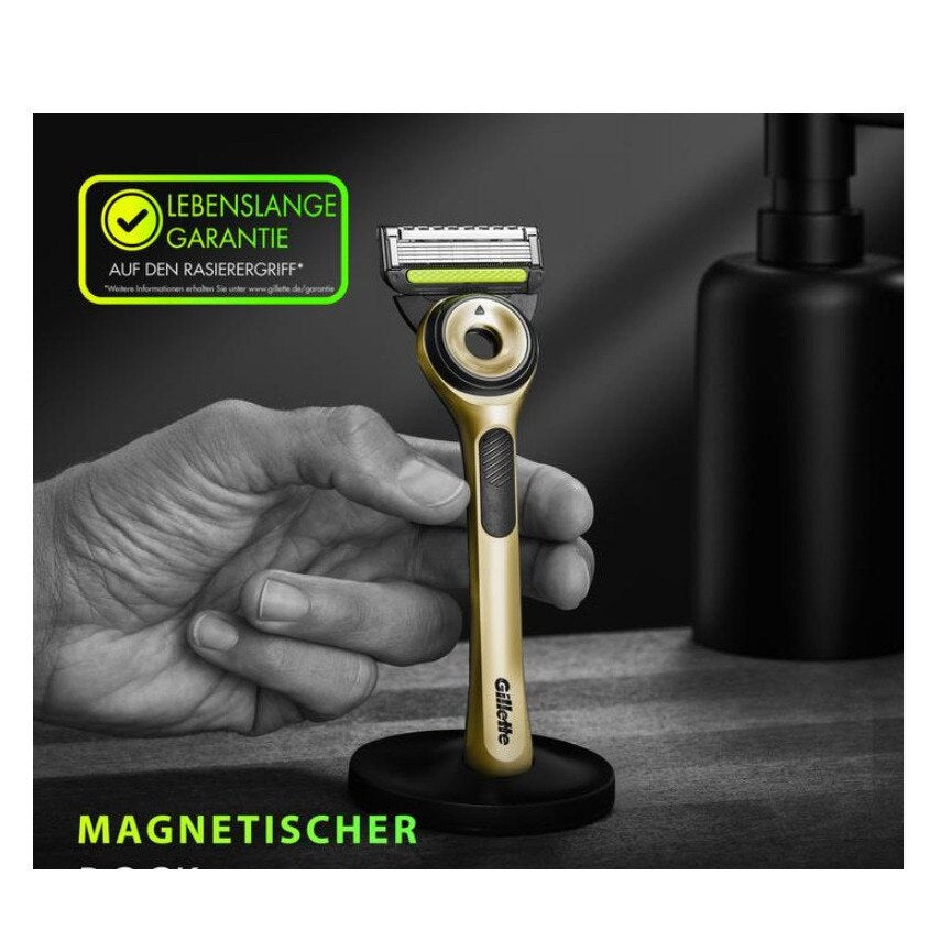 Aparat de ras Gillette Labs Champion Gold Edition, 2 rezerve, suport magnetic, include si cutie calatorie