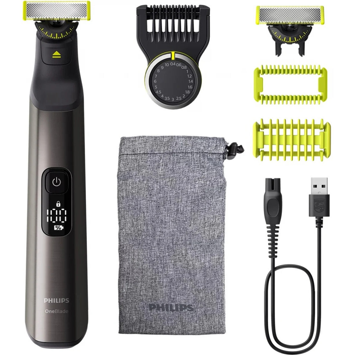 OneBlade Pro QP6552/15, Acumulator, Autonomie 120 min., Lungime 0, 4-10 mm, Crom
